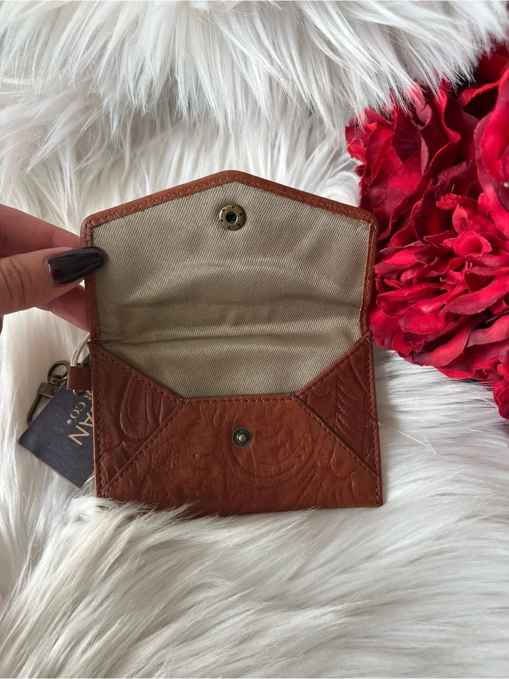 American Leather Co. Embossed Brown Leather Card And Key Wallet